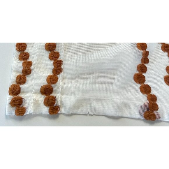 Vintage 70s curtain, tan, rust floral & dots embroidered pattern, sheer panel - Picture 8 of 10